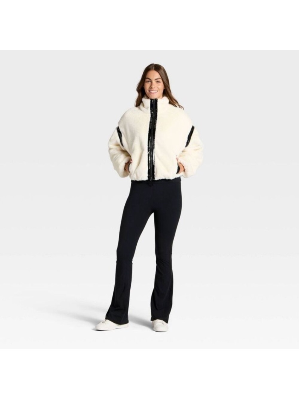 NWT JoyLab cream with black fleece jacket Size M perfect crop $5 quick ship - Picture 3 of 4